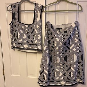 White House Black Market Black and White Geometric Skirt Set